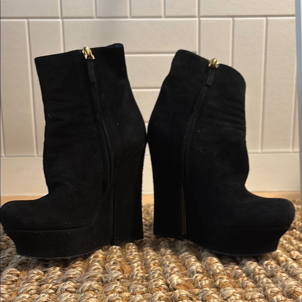 YSL Black Suede Platform Ankle Boots